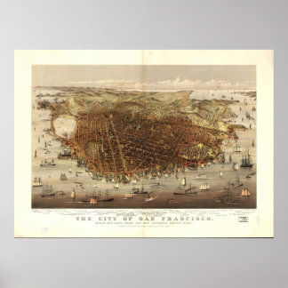 Karta i San Francisco, Birds-Öga View, 1878 Poster