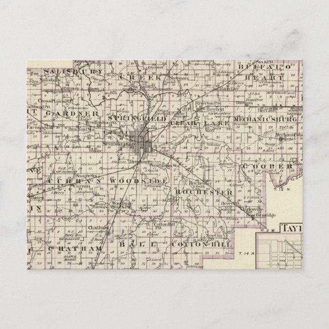 Karta i Sangamon County och Taylorville Vykort (Framsida)