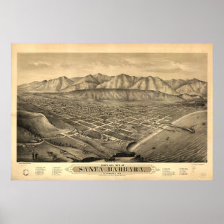 Karta i Santa Barbara, Birds-Öga View, 1877 Poster