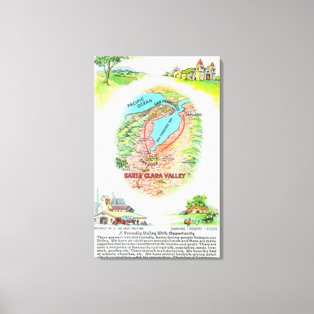 Karta i Santa Clara County med Sites Canvastryck (Framsida)