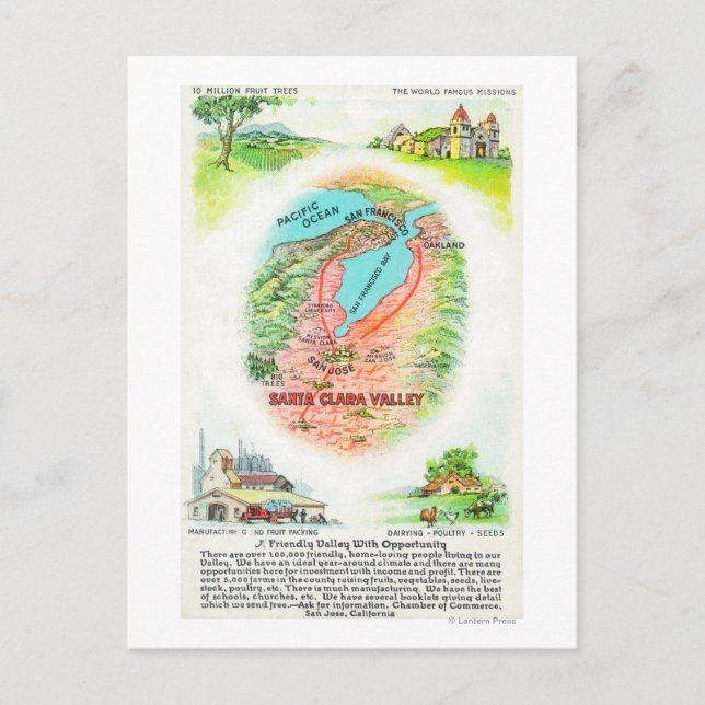 Karta i Santa Clara County med Sites Vykort (Framsida)