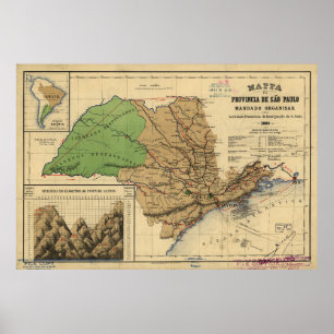 Karta i São Paulo, Brasilien (1886) Poster