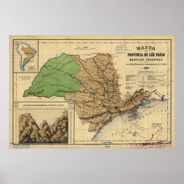 Karta i São Paulo, Brasilien (1886) Poster (Framsidan)