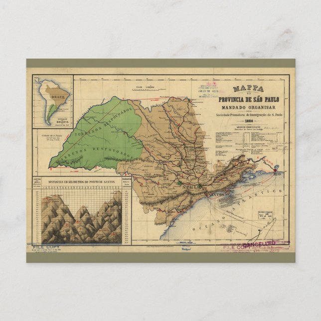 Karta i São Paulo, Brasilien (1886) Vykort (Framsida)