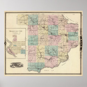 Karta i Sauk County och Kilbourn City Poster