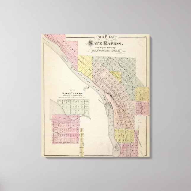 Karta i Sauk Rapids, Karta vid Sauk Centre, Minnes Canvastryck (Framsida)