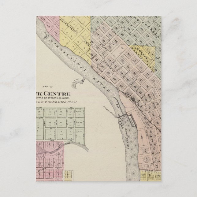 Karta i Sauk Rapids, Karta vid Sauk Centre, Minnes Vykort (Framsida)