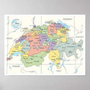 Karta i Schweiz Poster