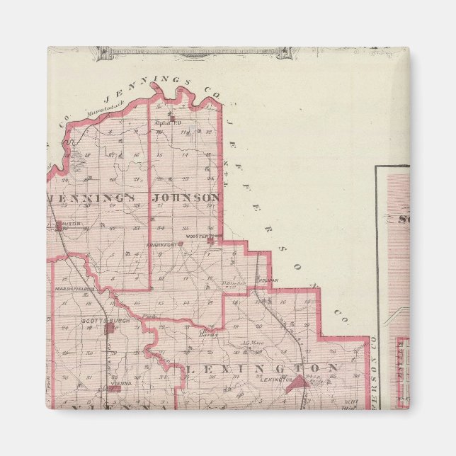 Karta i Scott County med Lexington, Scottsburg Magnet (Framsidan)