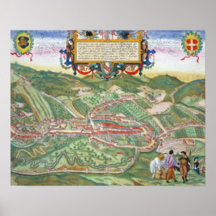 Karta i Serravalle, från Civitates Orbis Terrarum Poster