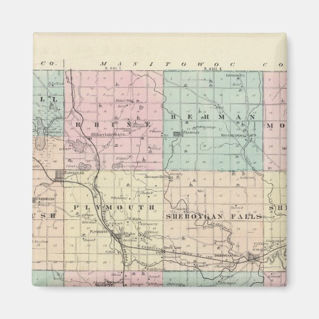 Karta i Sheboygan County, delstaten Wisconsin Magnet (Framsidan)