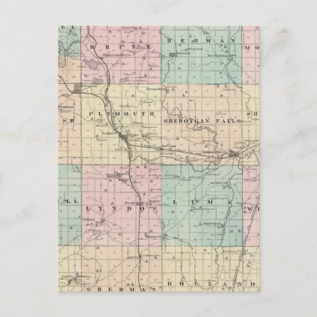 Karta i Sheboygan County, delstaten Wisconsin Vykort (Framsida)