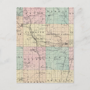 Karta i Sheboygan County, delstaten Wisconsin Vykort