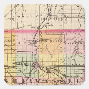 Karta i Shiawassee County, Michigan Fyrkantigt Klistermärke