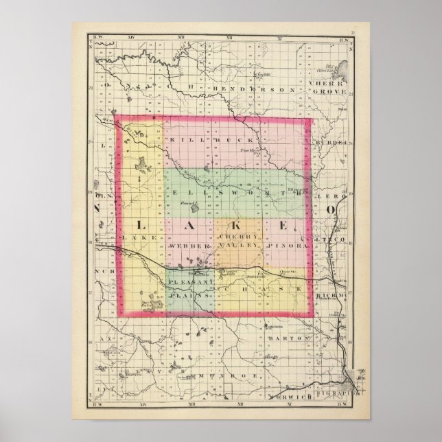 Karta i Sjö County, Michigan Poster (Framsidan)