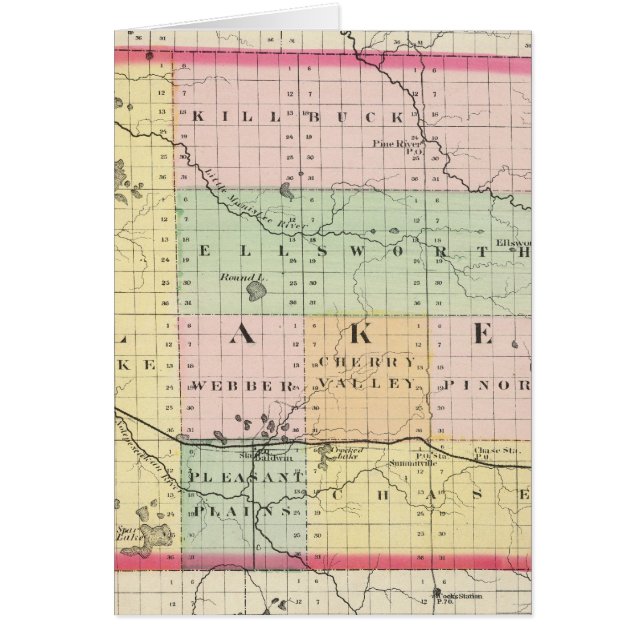 Karta i Sjö län, Michigan Hälsningskort (Framsidan)