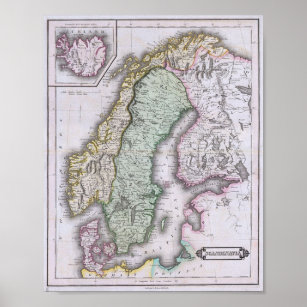 Karta i Skandinavien, Norge, Sverige, Finland osv. Poster