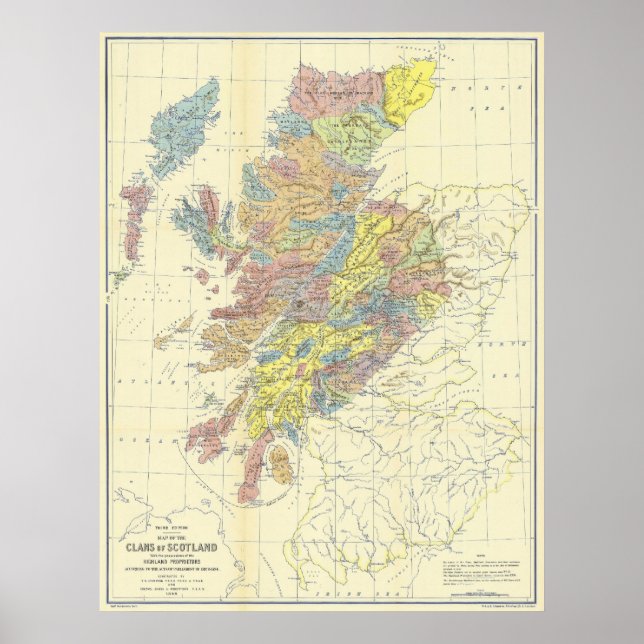 Karta i Skottland 1899 Visar skotska Klorna Poster (Framsidan)