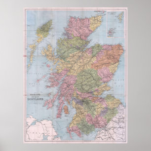 Karta i Skottland Poster