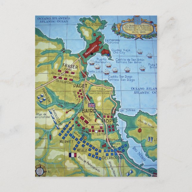 Karta i slaget vid Corunna Vykort (Framsida)