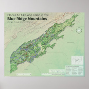 Karta i södra Blå Ridge-bergen Poster