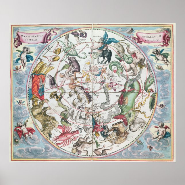 Karta i södra halvklotet poster (Framsidan)