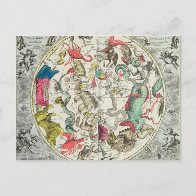 Karta i södra halvklotet vykort (Framsida)