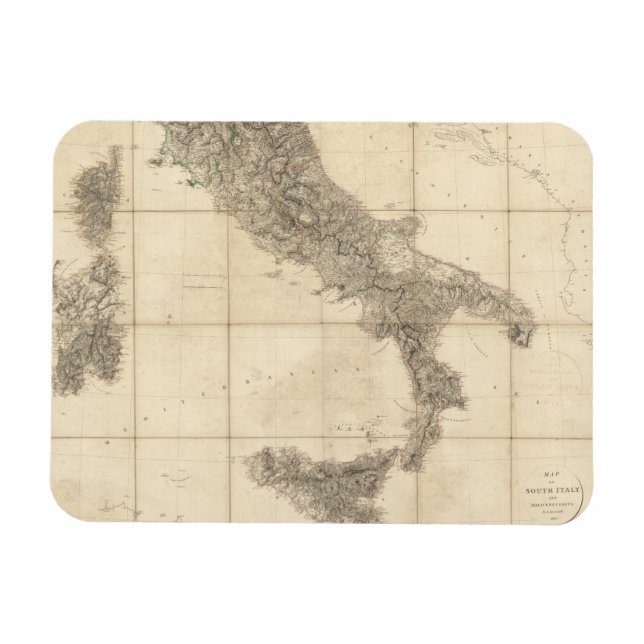 Karta i södra Italien och angränsande Kusten Magnet (Horisontell)