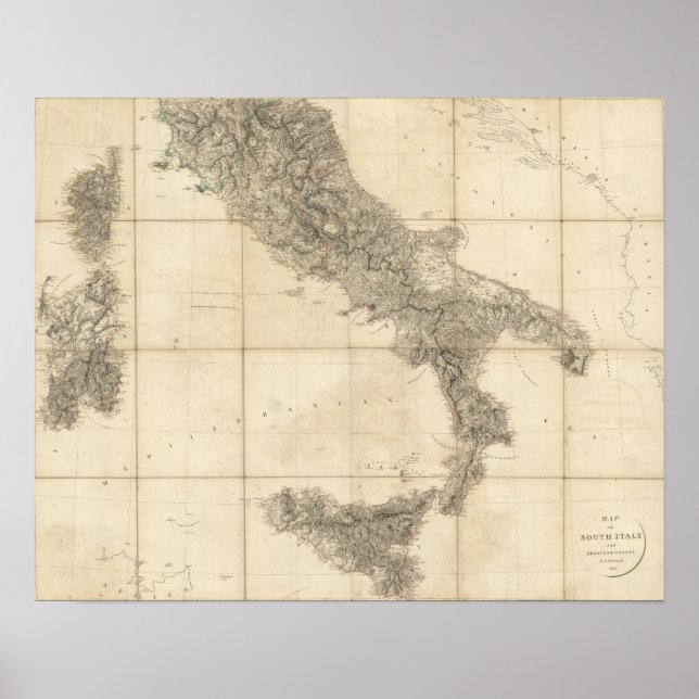 Karta i södra Italien och angränsande Kusten Poster (Framsidan)
