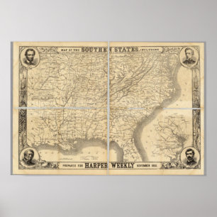 Karta i södra Stater Poster