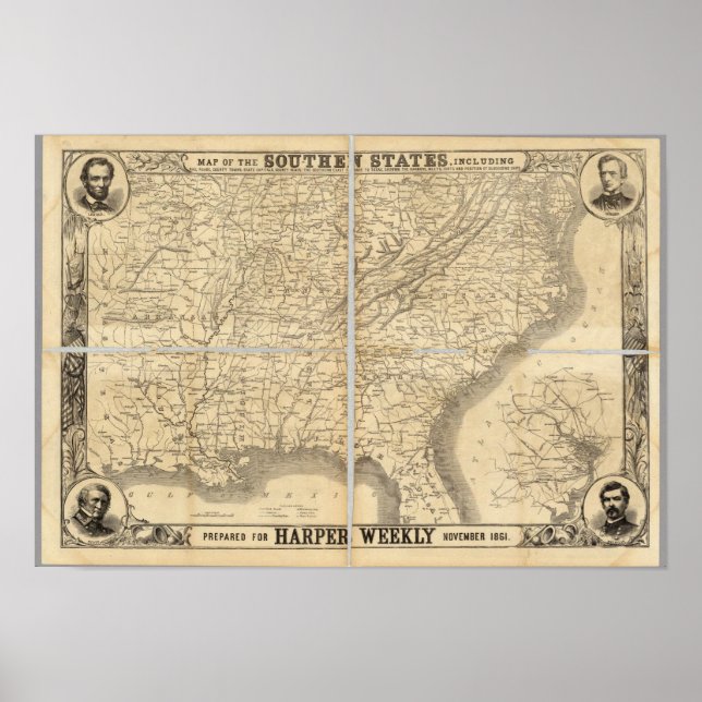 Karta i södra Stater Poster (Framsidan)