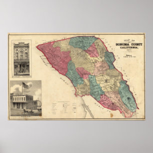 Karta i Sonoma County California Poster