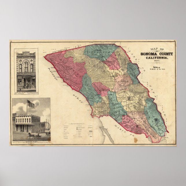 Karta i Sonoma County California Poster (Framsidan)