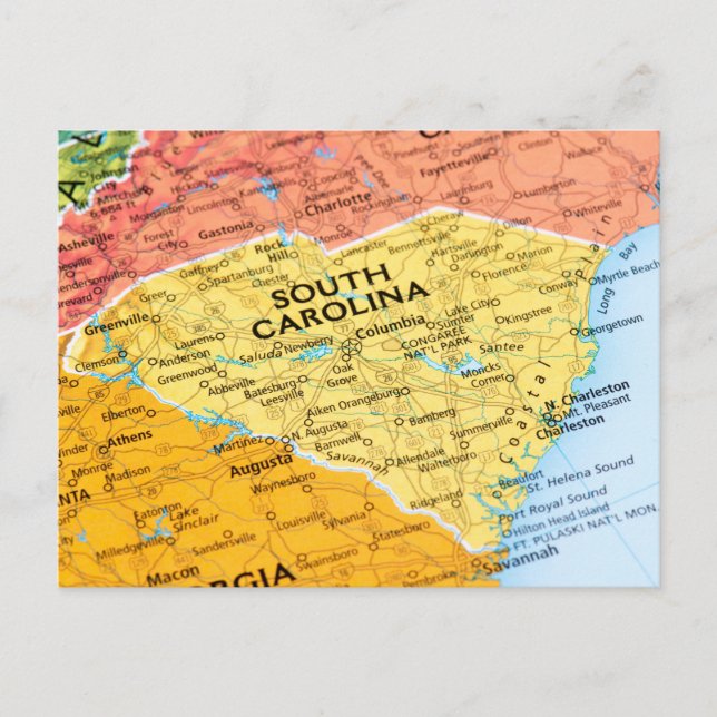 Karta i South Carolina Vykort (Framsida)