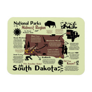 Karta i South Dakota National Parker Magnet