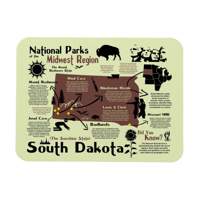 Karta i South Dakota National Parker Magnet (Horisontell)