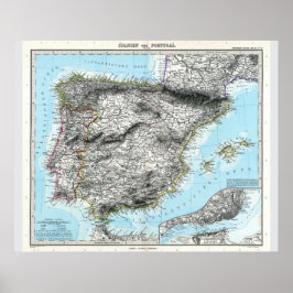 Karta i Spanien och Portugal (1891) Poster