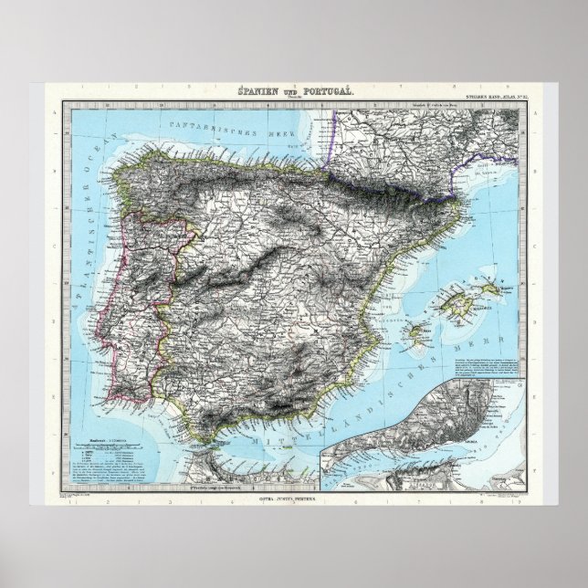 Karta i Spanien och Portugal (1891) Poster (Framsidan)