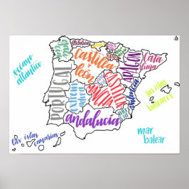 Karta i Spanien Poster