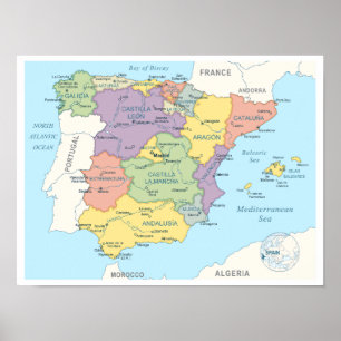 Karta i Spanien Poster