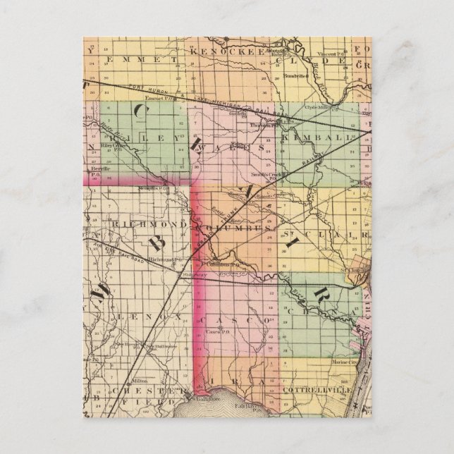 Karta i St Clair County, Michigan Vykort (Framsida)