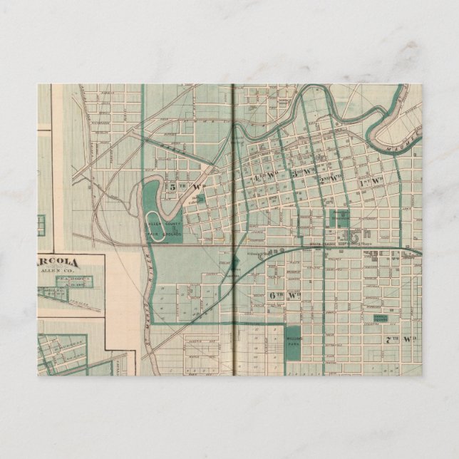 Karta i staden Fort Wayne med Cedarville Vykort (Framsida)