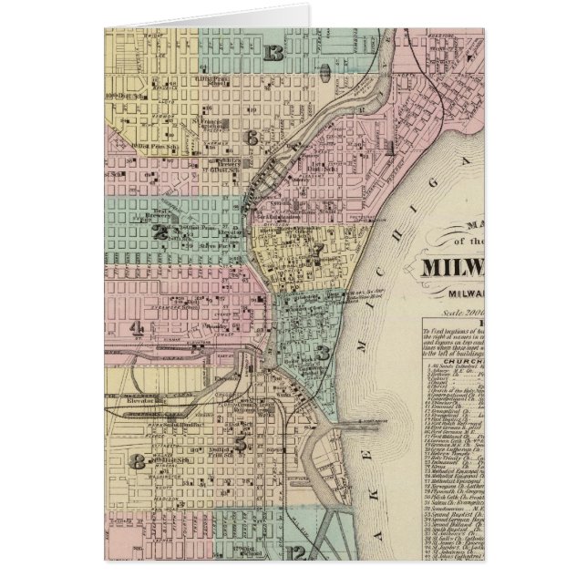 Karta i staden Milwaukee, Milwaukee Co Hälsningskort (Framsidan)
