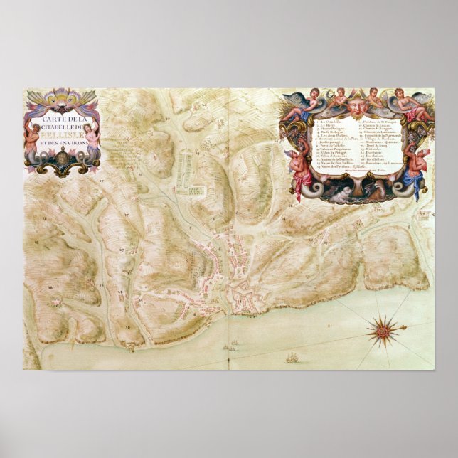 Karta i staden och staden Bellisles stad Poster (Framsidan)