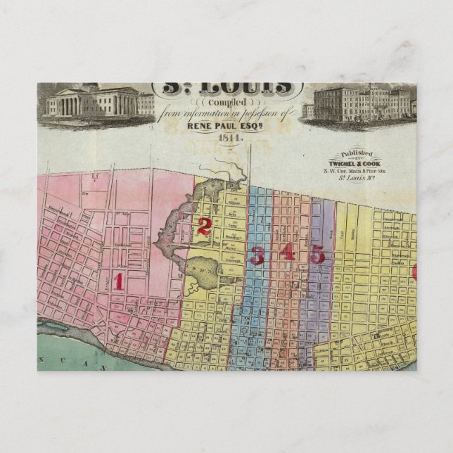 Karta i staden St. Louis Vykort (Framsida)