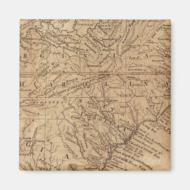 Karta i Stater i Virginia och North Carolina Magnet (Framsidan)