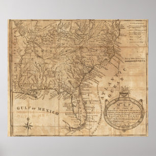 Karta i Stater i Virginia och North Carolina Poster