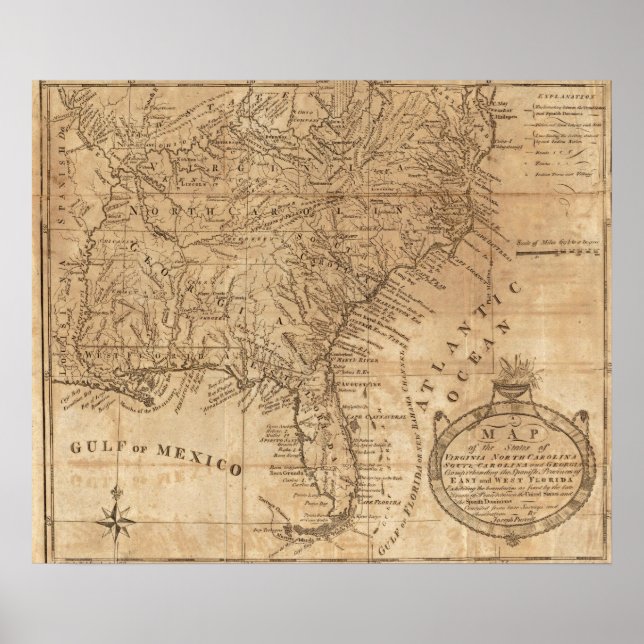 Karta i Stater i Virginia och North Carolina Poster (Framsidan)