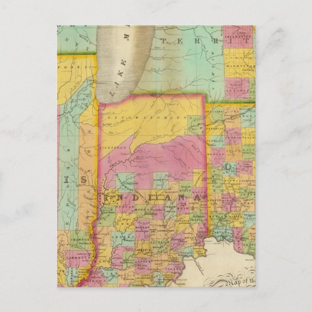 Karta i Stater Ohio Indiana & Illinois Vykort (Framsida)