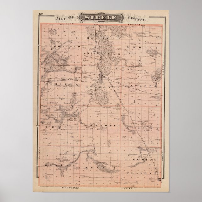 Karta i Steele County, Minnesota Poster (Framsidan)